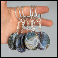 Worry Stone Moss Agate Keychain