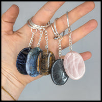 Worry Stone Moss Agate Keychain