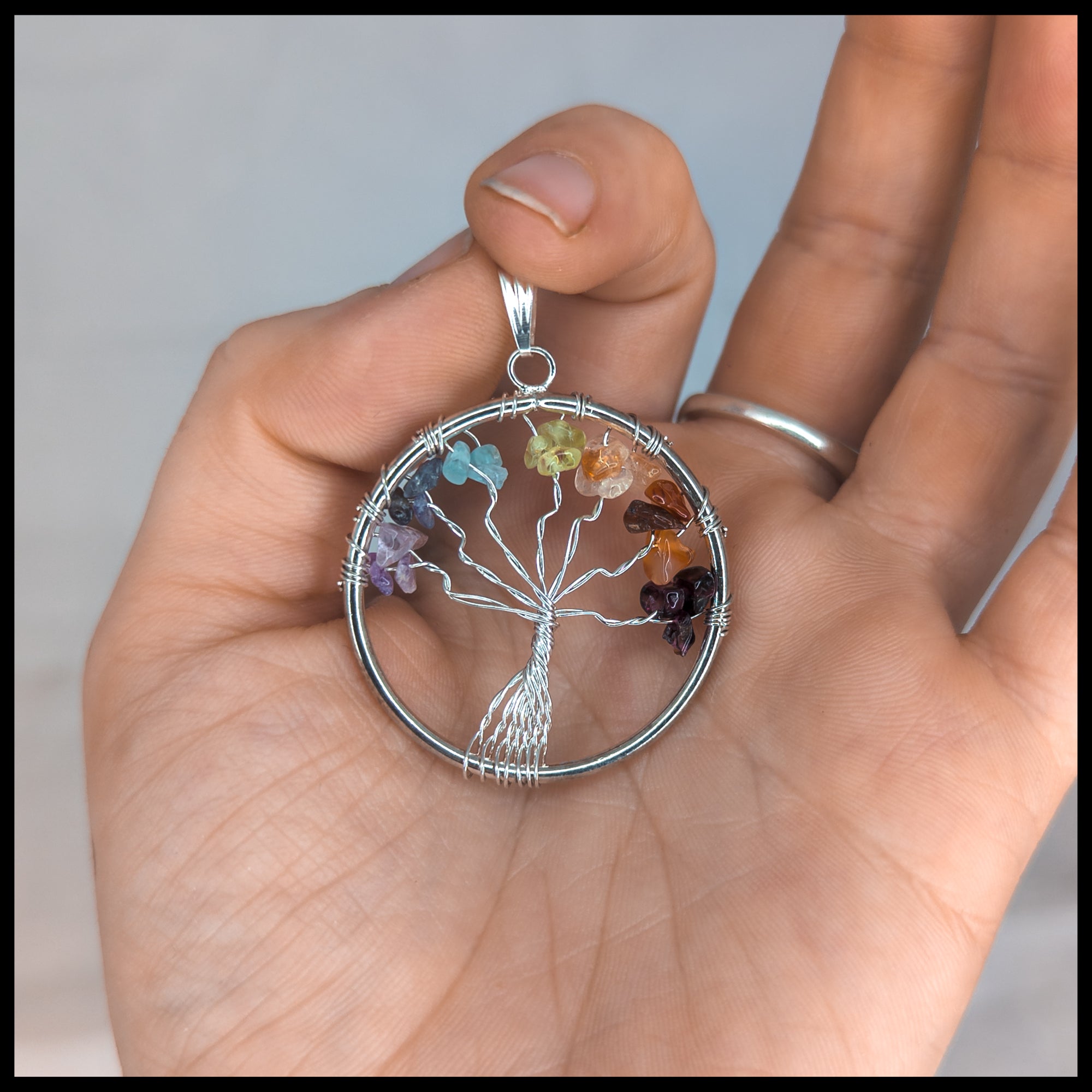 Red Carnelian Chakra Gemstone Tree of Life Necklace & Stainless Steel