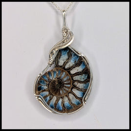 FAS297jd Glacierite Inlayed Ammonite Pendant