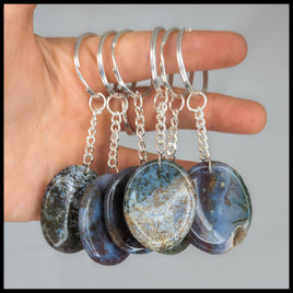 Worry Stone Moss Agate Keychain