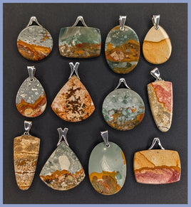 RBPset02 Rocky Butte Jasper Pendants 12pc Lot