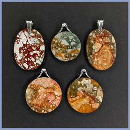 RBPset03 Rocky Butte Jasper Pendants 5pc Lot