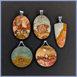 RBPset04 Rocky Butte Jasper Pendants 5pc Lot