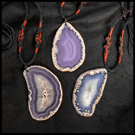 Agate Necklace - Black Cord with Purple Agate Slice