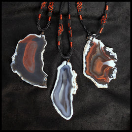 Agate Necklace - Black Cord with White Edged Agate Slice