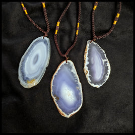 Agate Necklace - Brown Cord with Purple Agate Slice