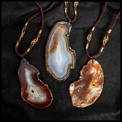 Agate Necklace - Brown Cord with Orange Agate Slice