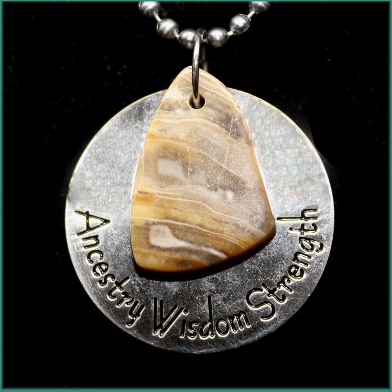 Sterling Silver Petrified Wood Pendant Necklace - Ruby Lane